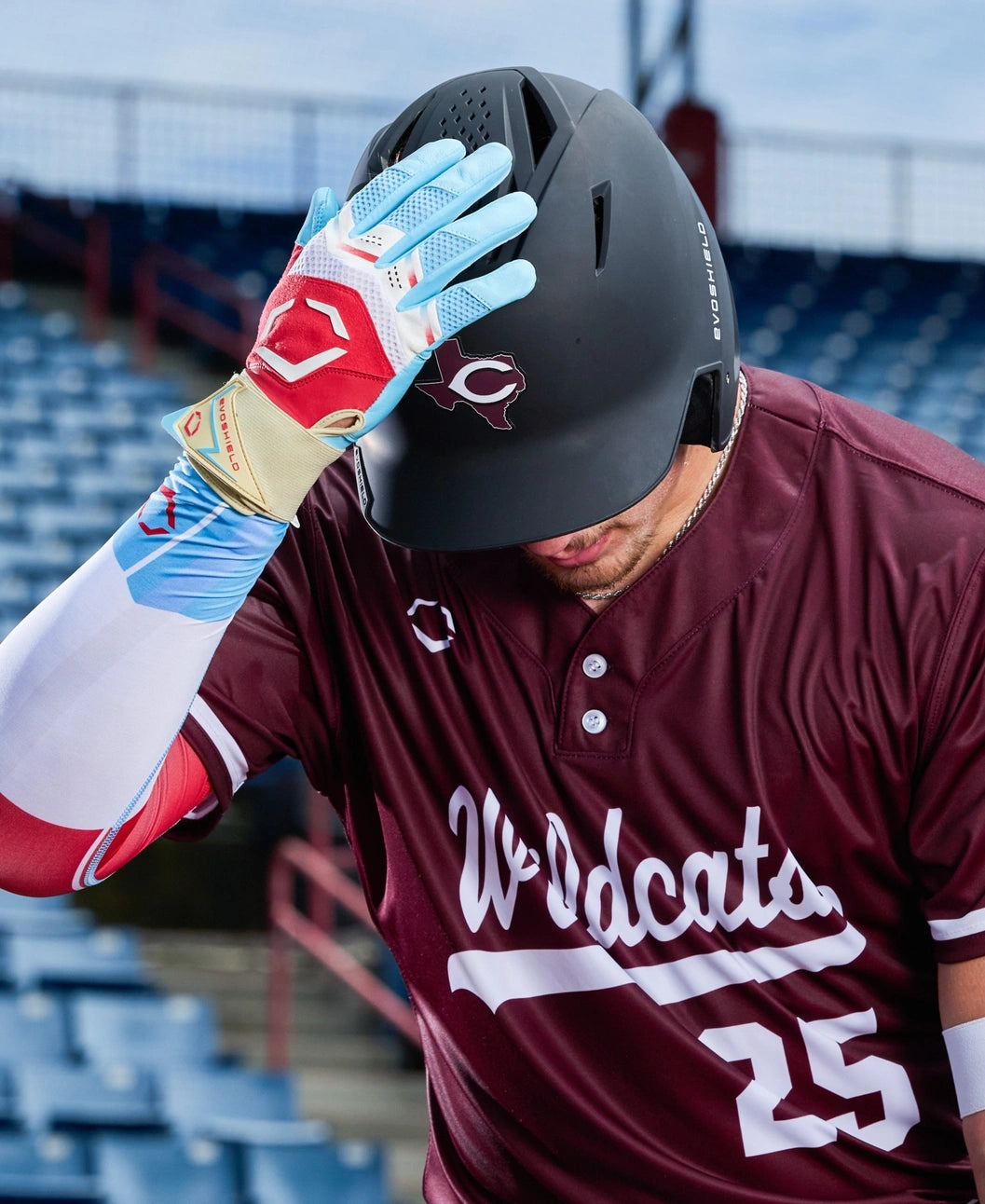 EvoShield Adult X-SRZ™ Red, White & Ice Carbyne Batting Gloves With Strap: WB5777901