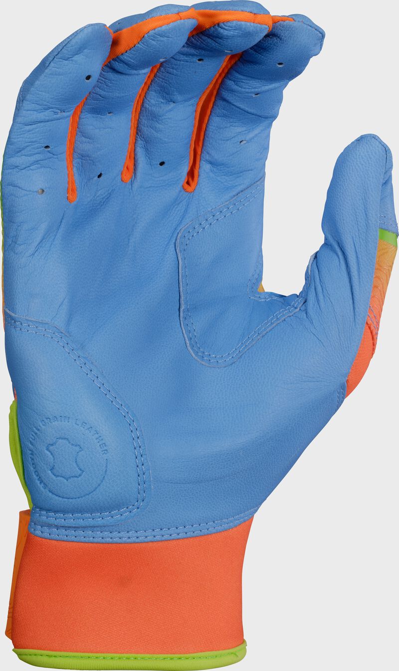Rawlings Workhorse Youth Columbia Blue/Orange Fun Burst Batting Gloves
