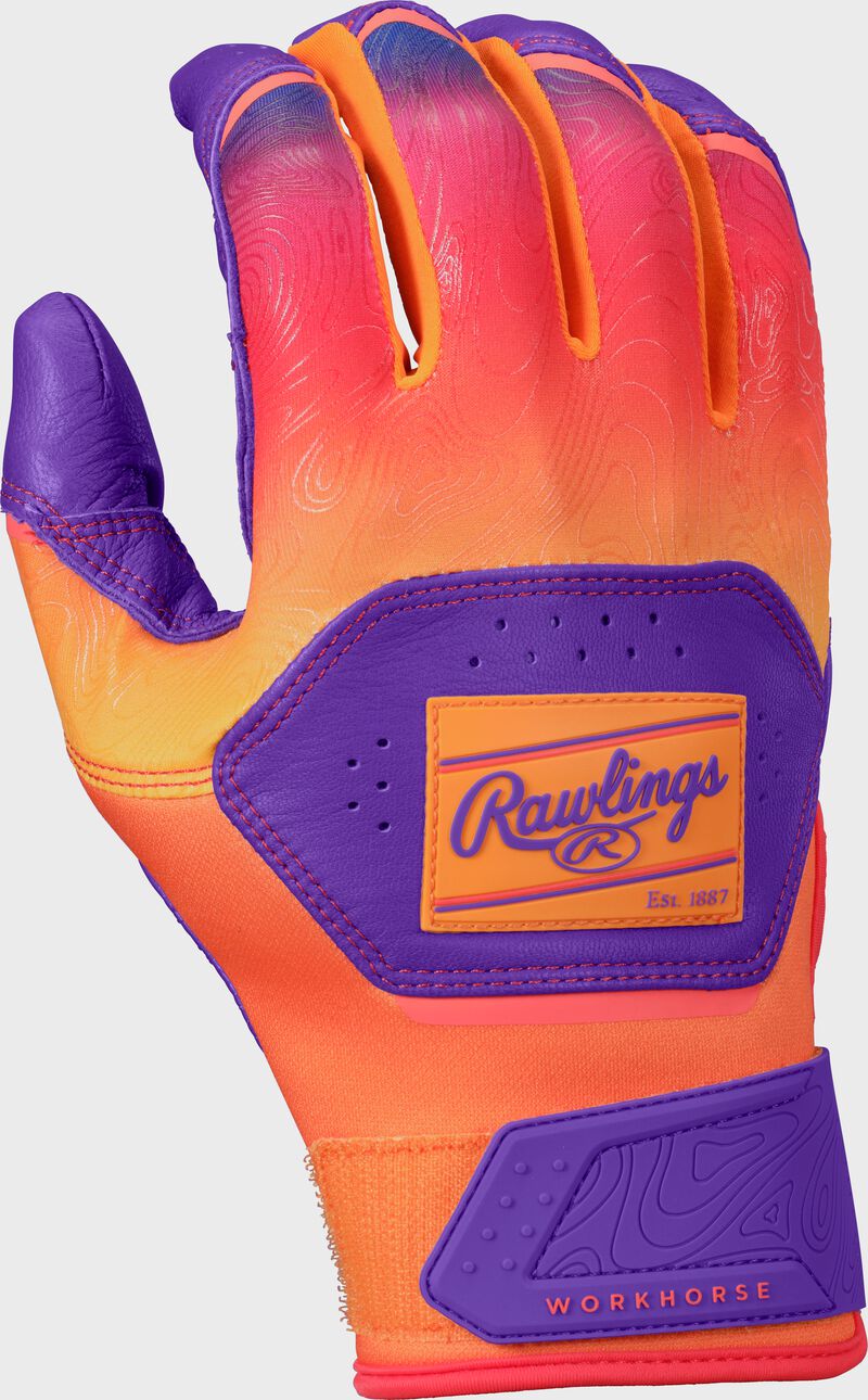 Rawlings Workhorse Youth Purple/Orange Fun Burst Batting Gloves