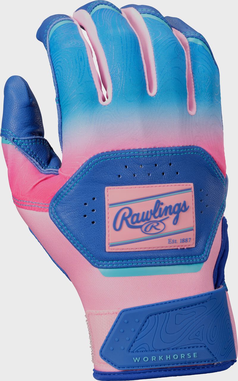 Rawlings Workhorse Youth Royal/Pink Fun Burst Batting Gloves