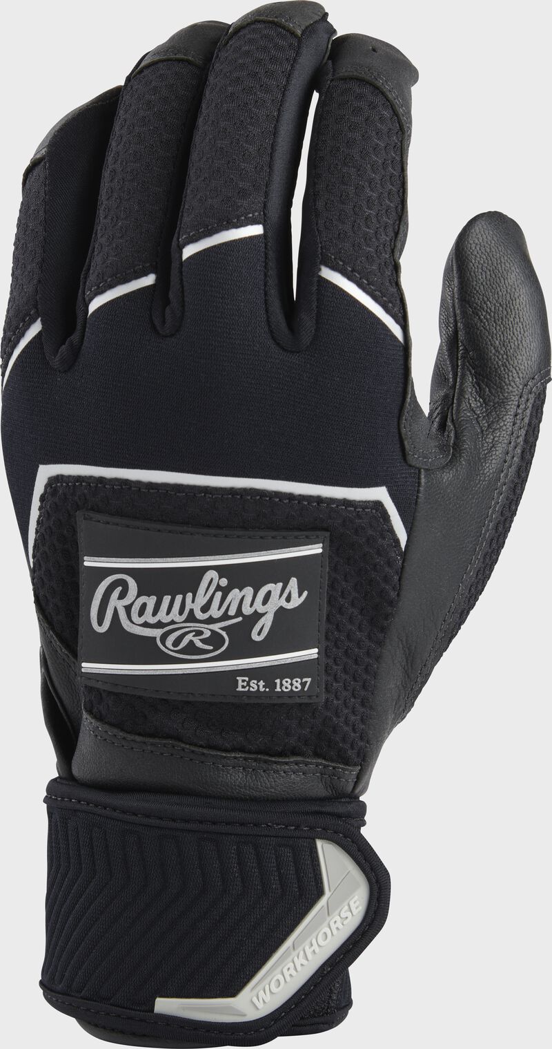 Rawlings Adult Workhorse Compression Strap Batting Gloves: Black