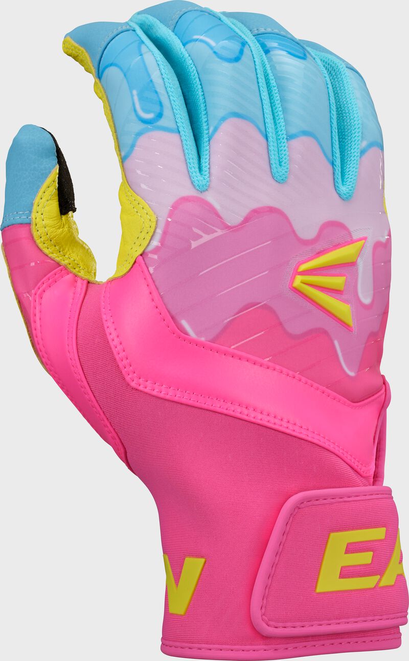 Easton Youth Walk-Off Ethos Drip Batting Gloves: Columbia Blue/Pink