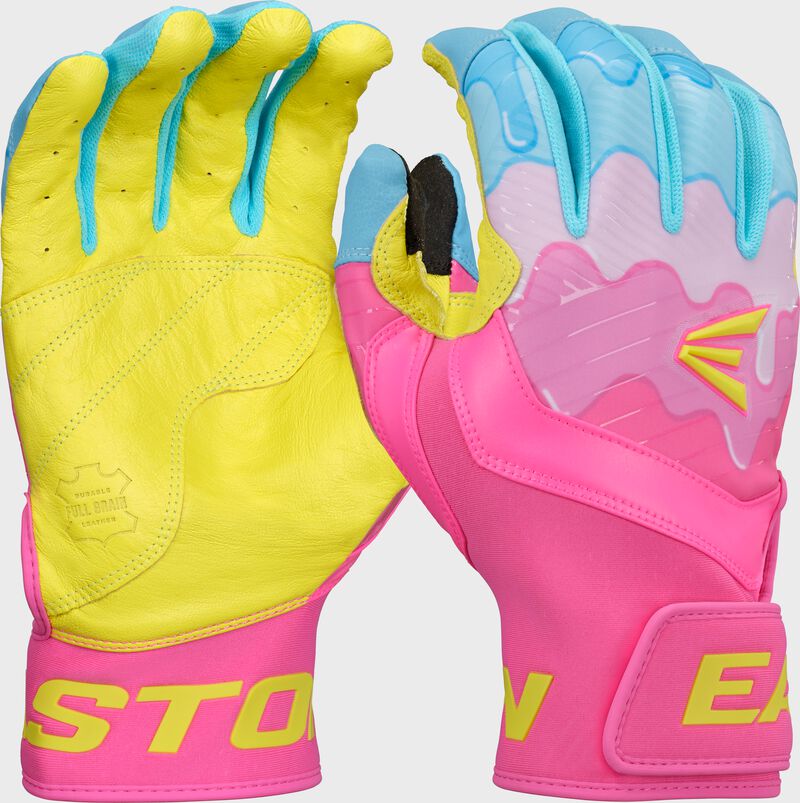 Easton Adult Walk-Off Ethos Drip Batting Gloves: Columbia Blue/Pink