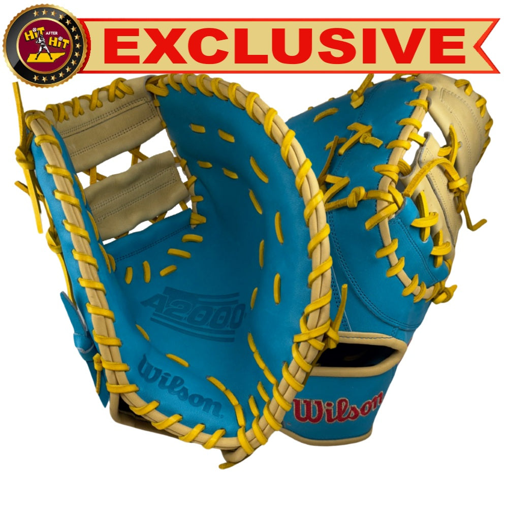 Wilson Custom A2000 1617 Tropical Blue and Blonde 12.5” Baseball First Base Mitt