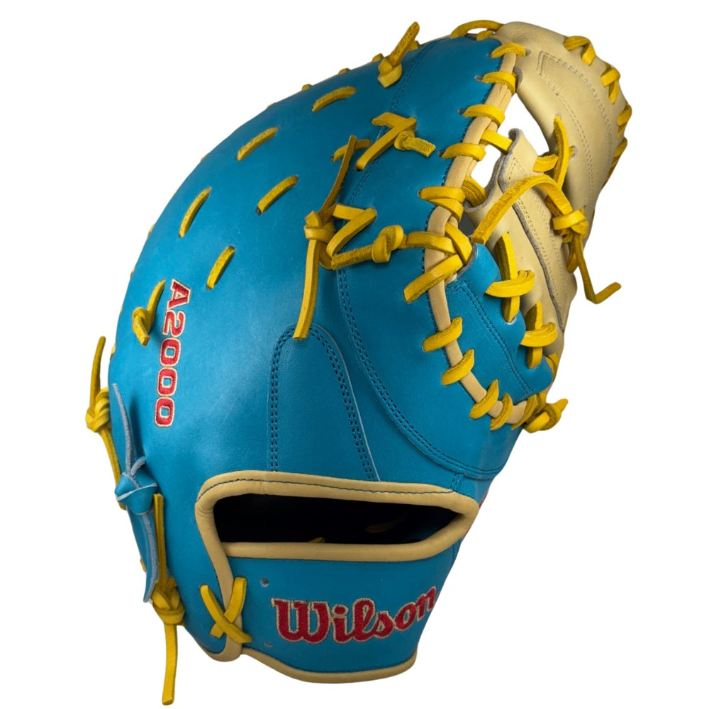 Wilson Custom A2000 1617 Tropical Blue and Blonde 12.5” Baseball First Base Mitt