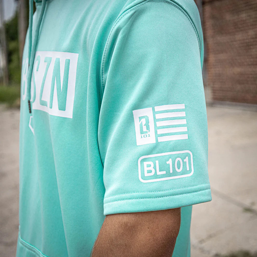 Baseball Lifestyle 101 BSBL-SZN Short Sleeve Hoodie V2 Mint/White