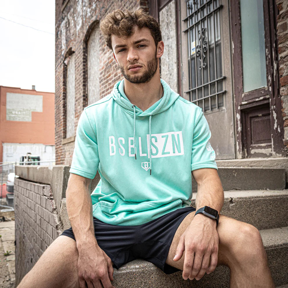 Baseball Lifestyle 101 BSBL-SZN Short Sleeve Hoodie V2 Mint/White