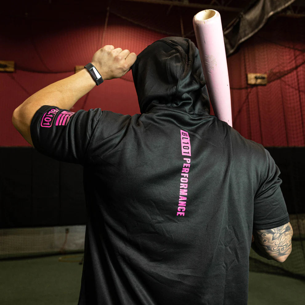Baseball Lifestyle 101 BSBL-SZN Short Sleeve Hoodie V2 Black/Pink - Adult
