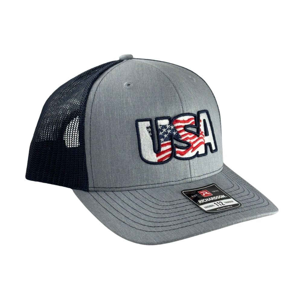 Richardson 112 Heather Gray/Navy Adjustable Cap: USA Logo