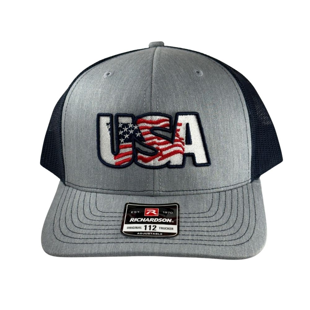 Richardson 112 Heather Gray/Navy Adjustable Cap: USA Logo
