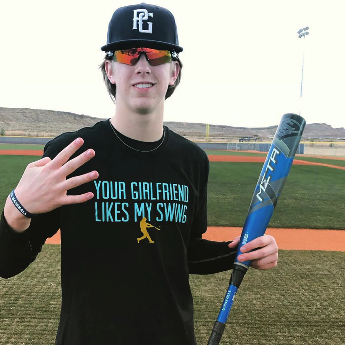 Baseball Lifestyle 101 Your Girlfriend Likes My Swing Adult T-shirt