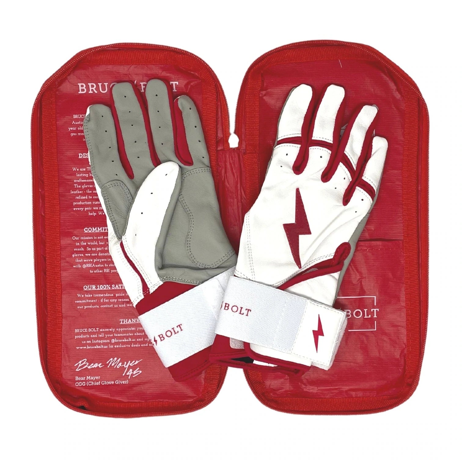 Bruce Bolt - BADER Series Adult Long Cuff Batting Gloves | BADER WHITE