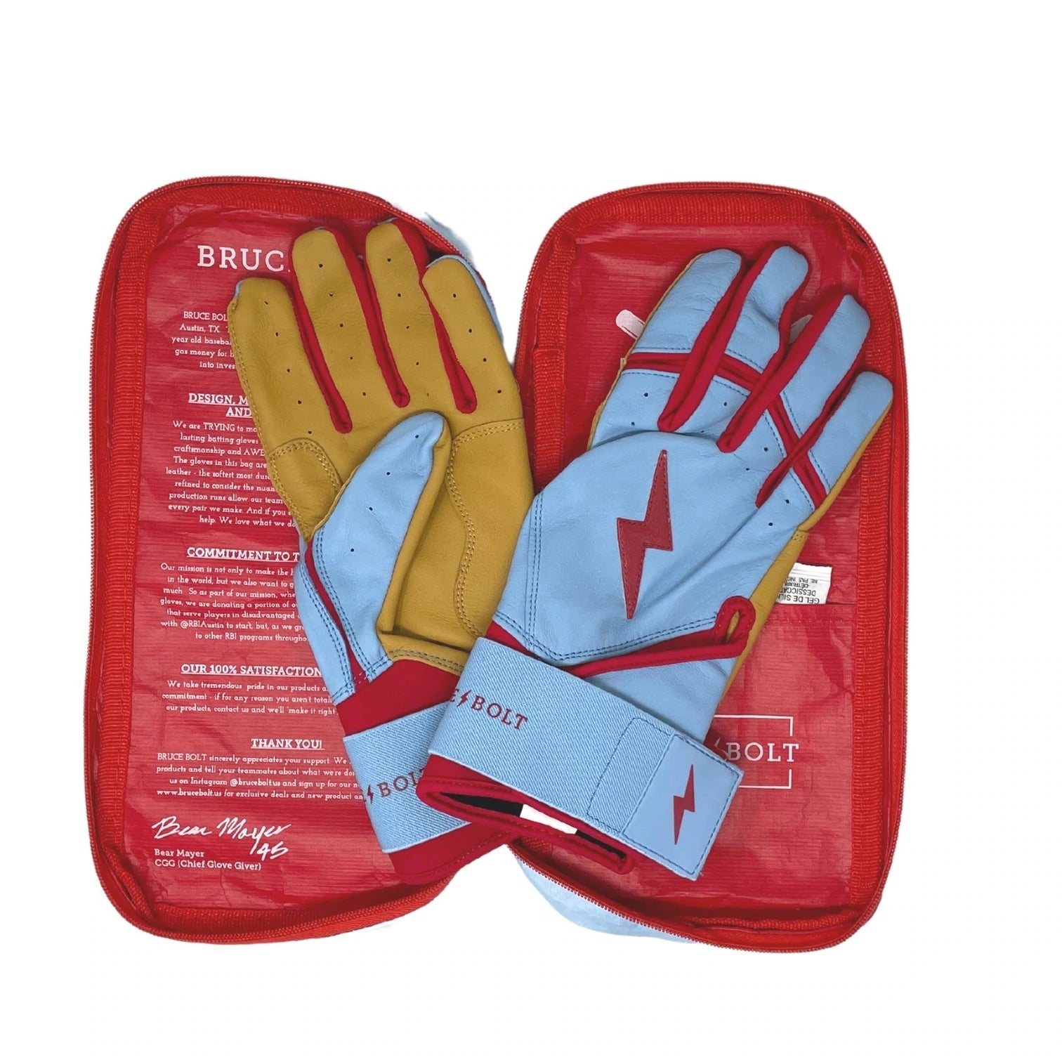 Bruce Bolt - BADER Series Youth Long Cuff Batting Gloves | BABY BLUE