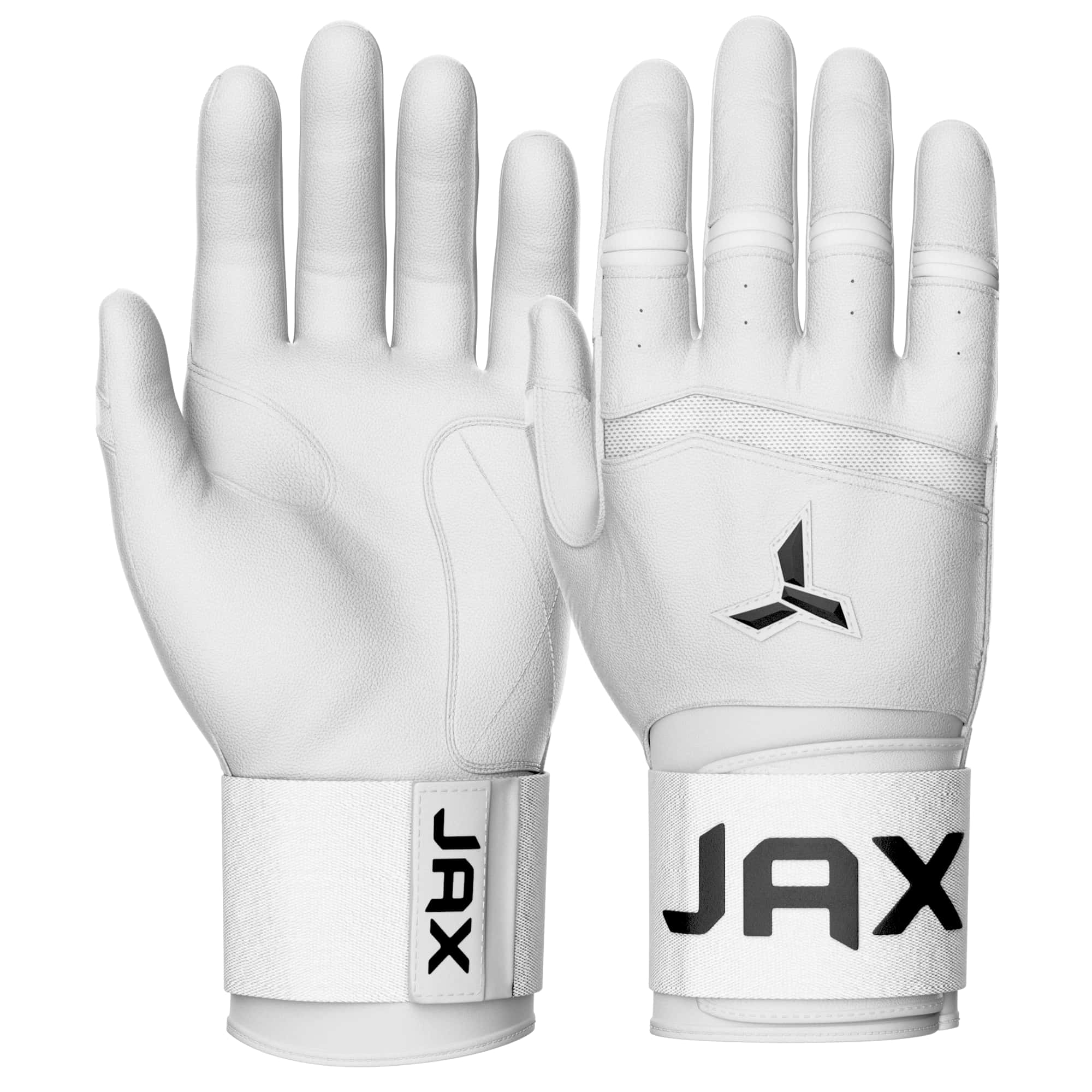 Jax Adult Strap Cuff Batting Gloves: Platinum White with Web