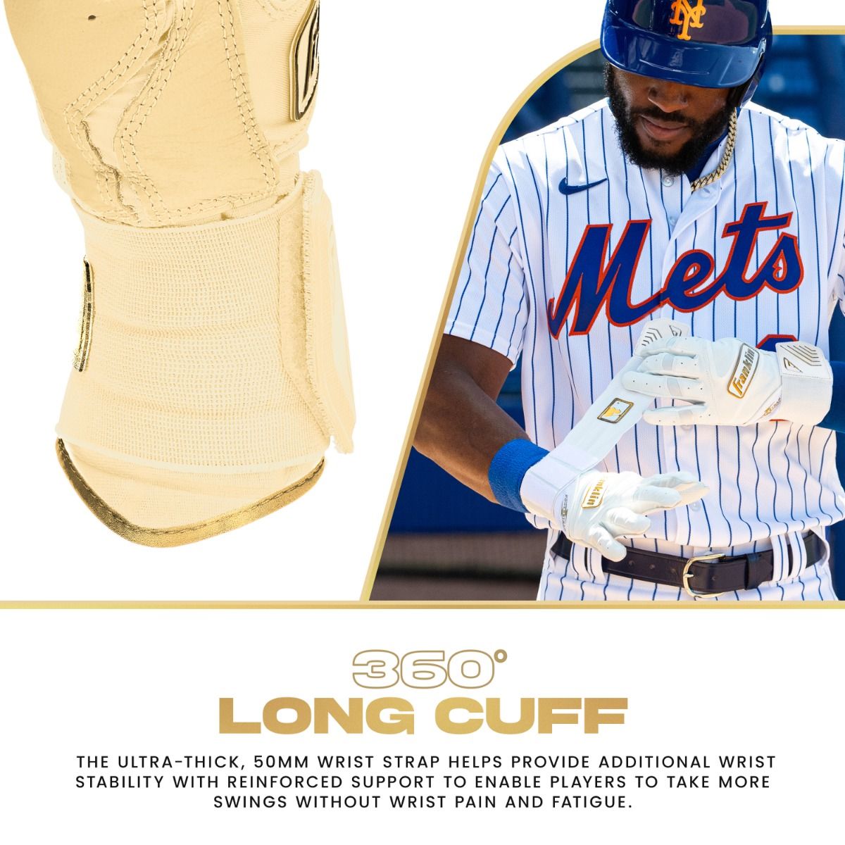 Franklin Youth Powerstrap® Infinite Batting Gloves: Vanilla Gold