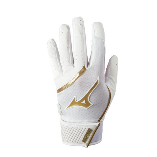 Mizuno MVP White/Gold Youth Baseball Batting Glove: 330425