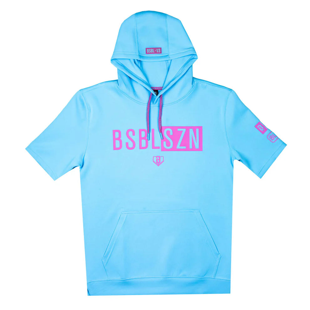 Baseball Lifestyle 101 ADULT BSBL-SZN Short Sleeve Hoodie V3 Cotton Candy Blue