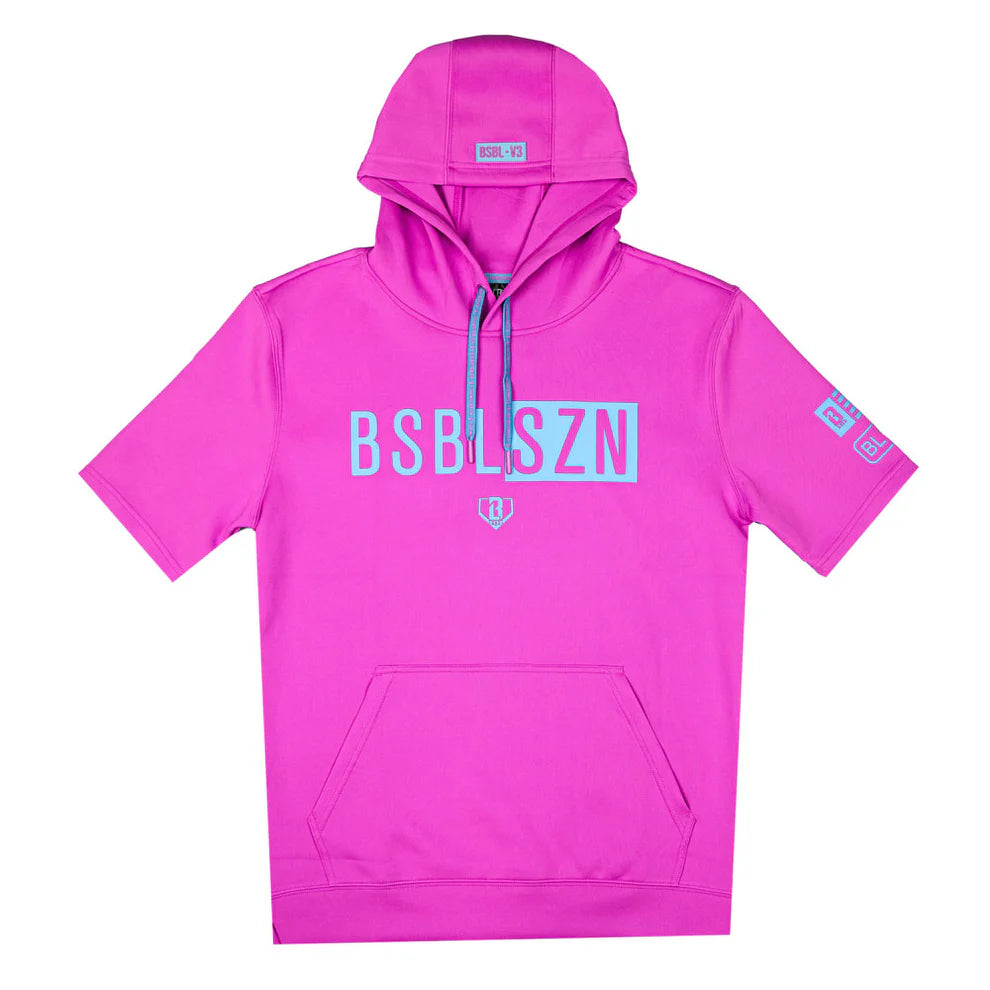 Baseball Lifestyle 101 ADULT BSBL-SZN Short Sleeve Hoodie V3 Cotton Candy Pink