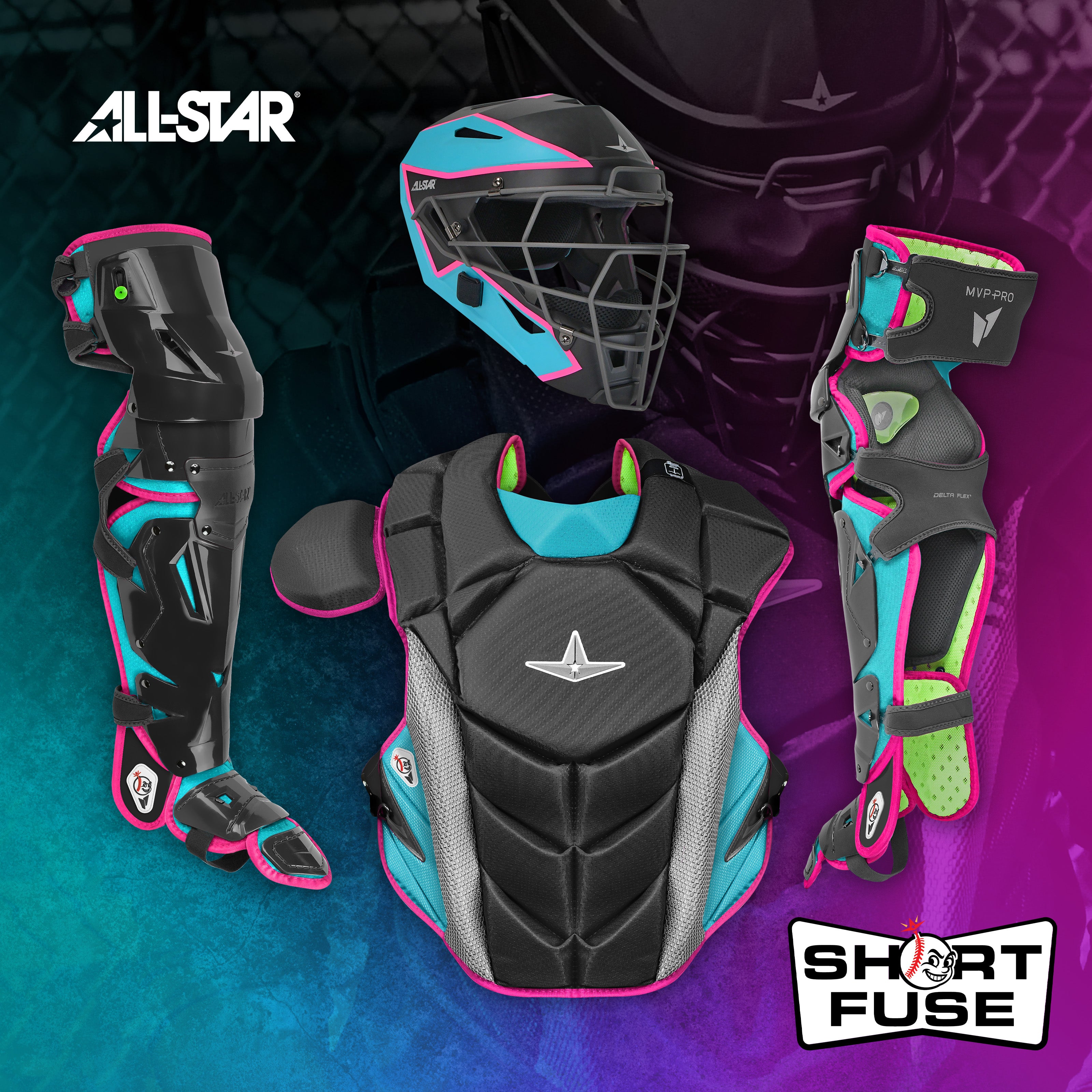 All Star MVP-PRO Short Fuse Series™ 1 Youth Catching Kits: CKCC-5-SF-BK_TE_HP Small
