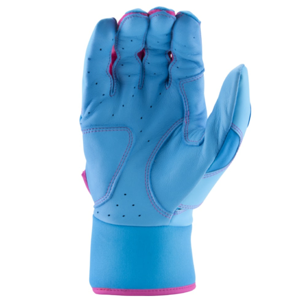 Custom Marucci Adult Columbia Blue-Pink Batting Gloves: MBGFZNP