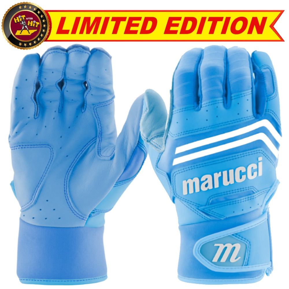 Custom Marucci Adult Columbia Blue-White Batting Gloves: MBGFZNP