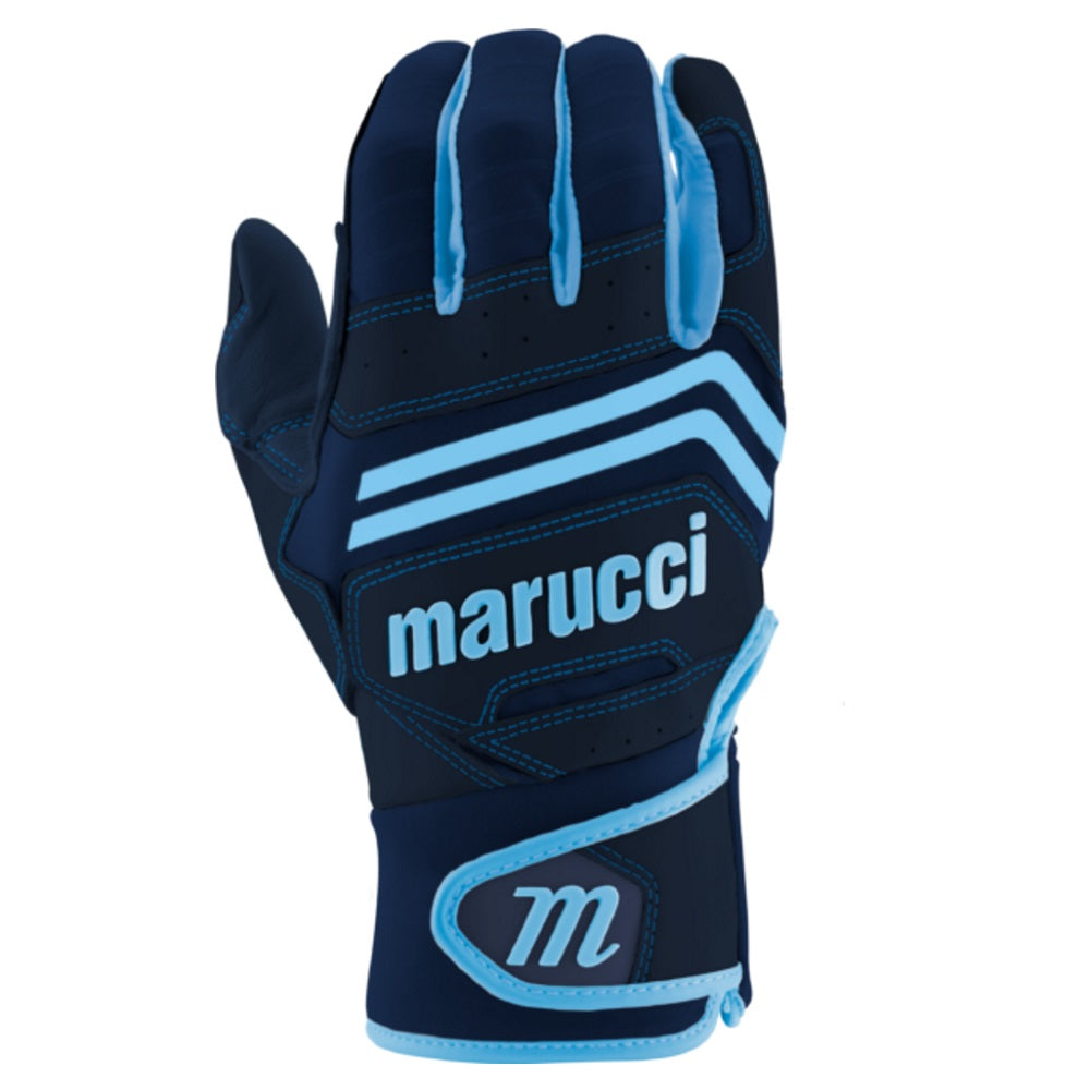 Custom Marucci Adult Navy-Columbia Blue Batting Gloves: MBGFZNP