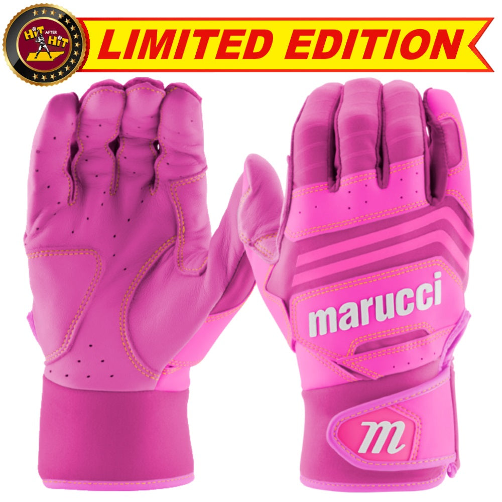 Custom Marucci Adult Pink-White Batting Gloves: MBGFZNP