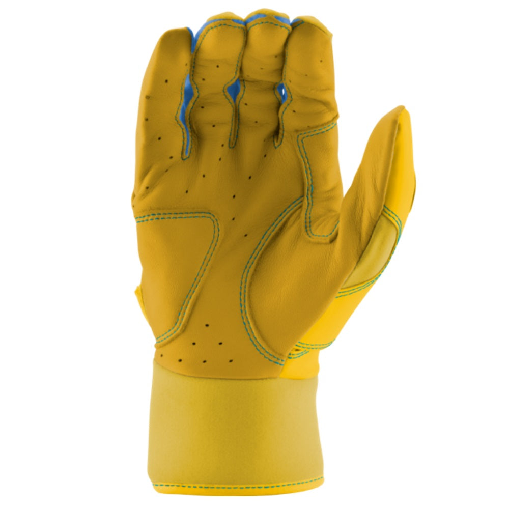 Custom Marucci Adult Yellow-Columbia Blue Batting Gloves: MBGFZNP