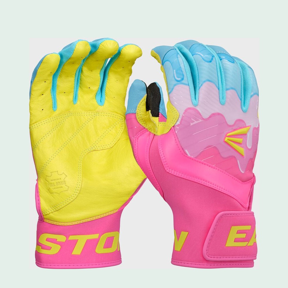 Easton Youth Walk-Off Ethos Drip Batting Gloves: Columbia Blue/Pink