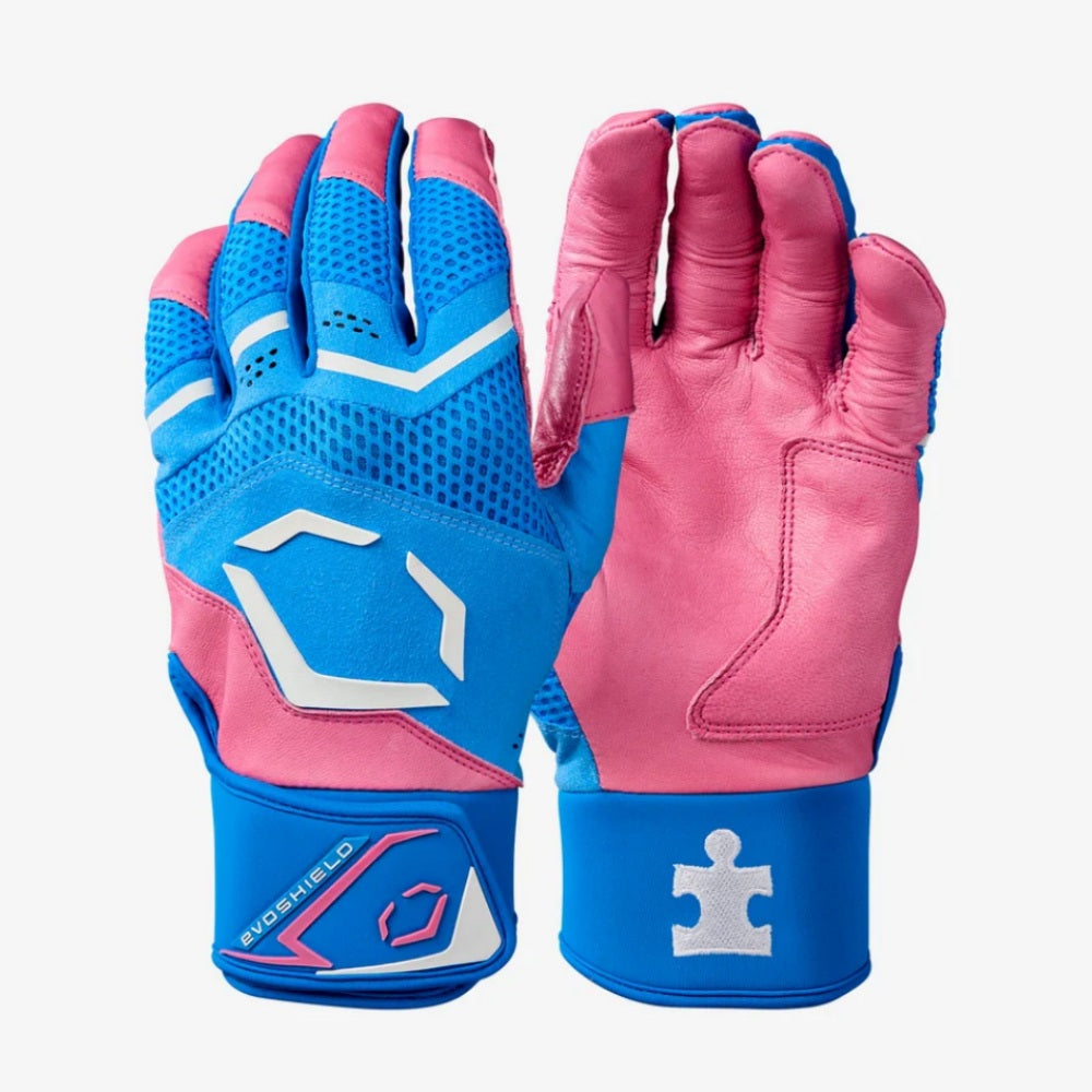 EvoShield Youth Carbyne LTM Light Blue/Pink/White Batting Gloves with Strap: WB5771601