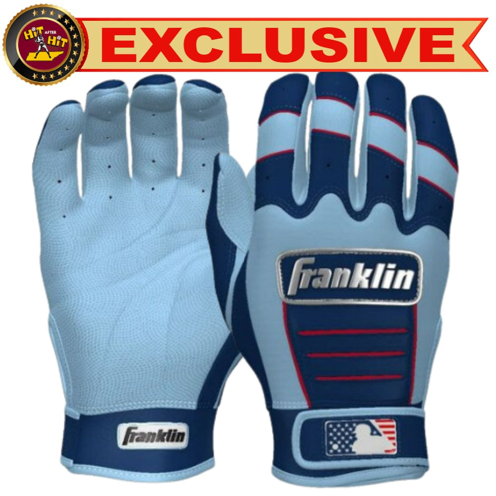 Franklin Custom Adult CFX Pro Batting Gloves: Navy/Columbia Blue/Red