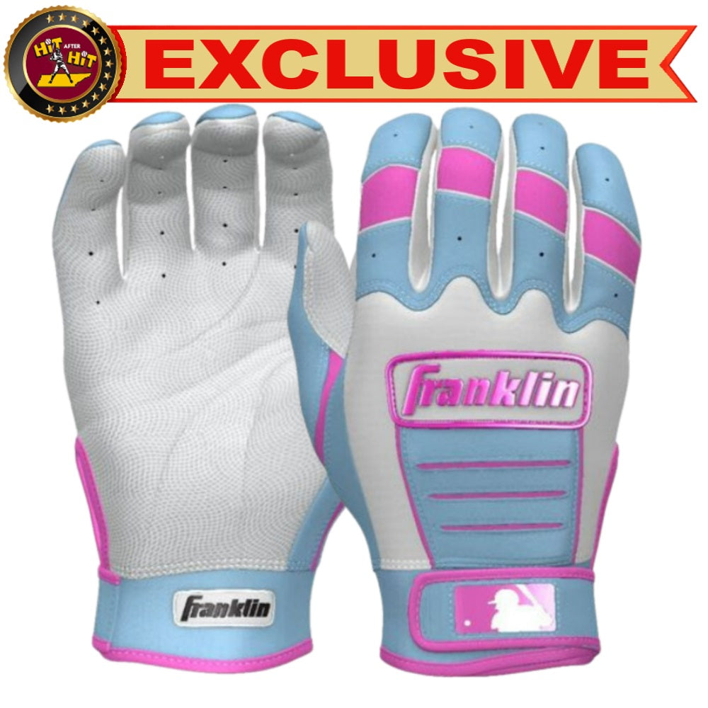 Franklin Custom Adult CFX Pro Batting Gloves: Columbia Blue/Pink/White