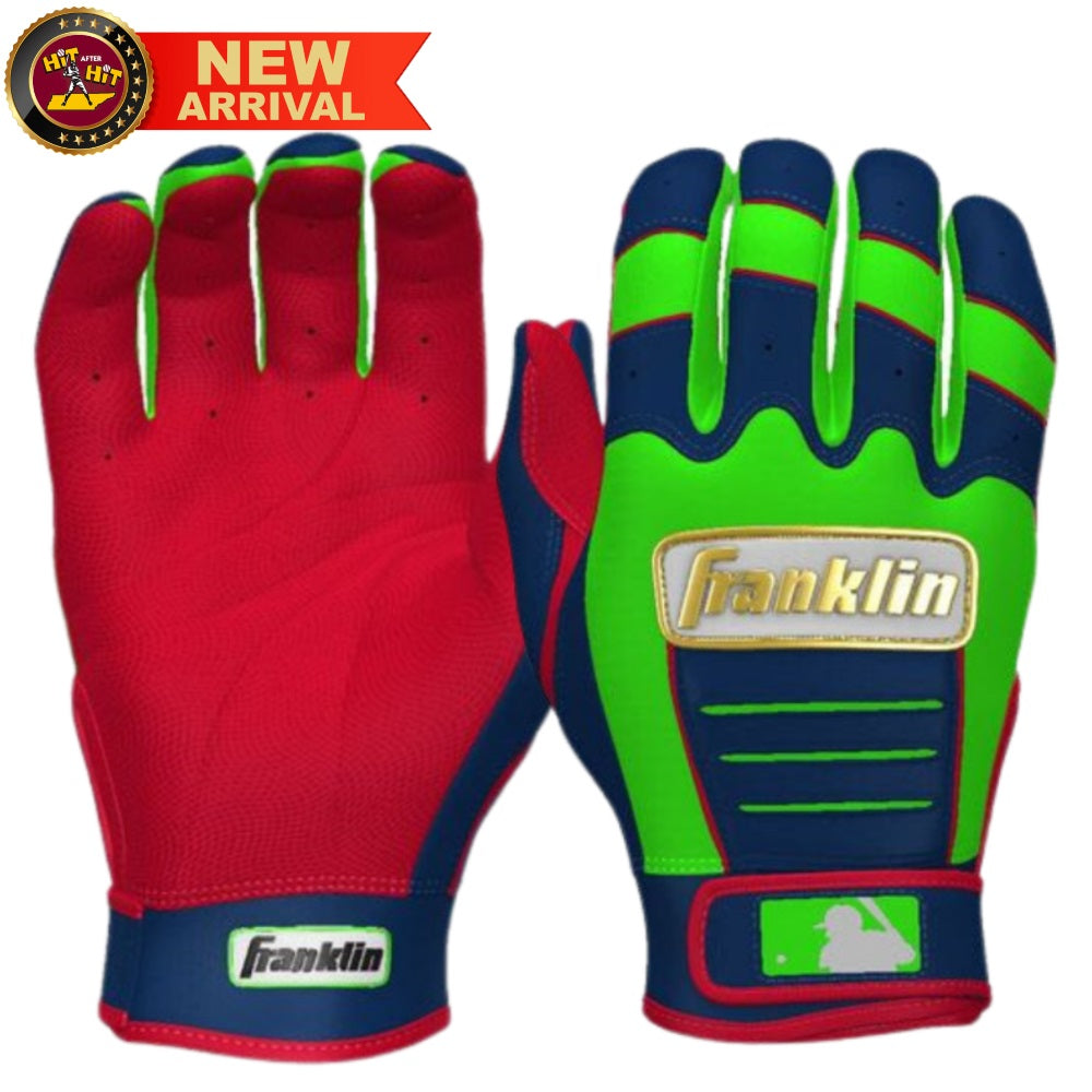 Franklin Custom Adult CFX Pro Batting Gloves: Neon Green/Navy/Red