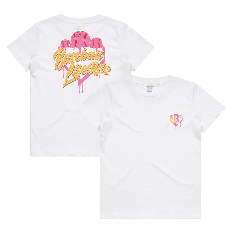 Baseball Lifestyle 101 Youth Ice Cream Tee - Strawberry