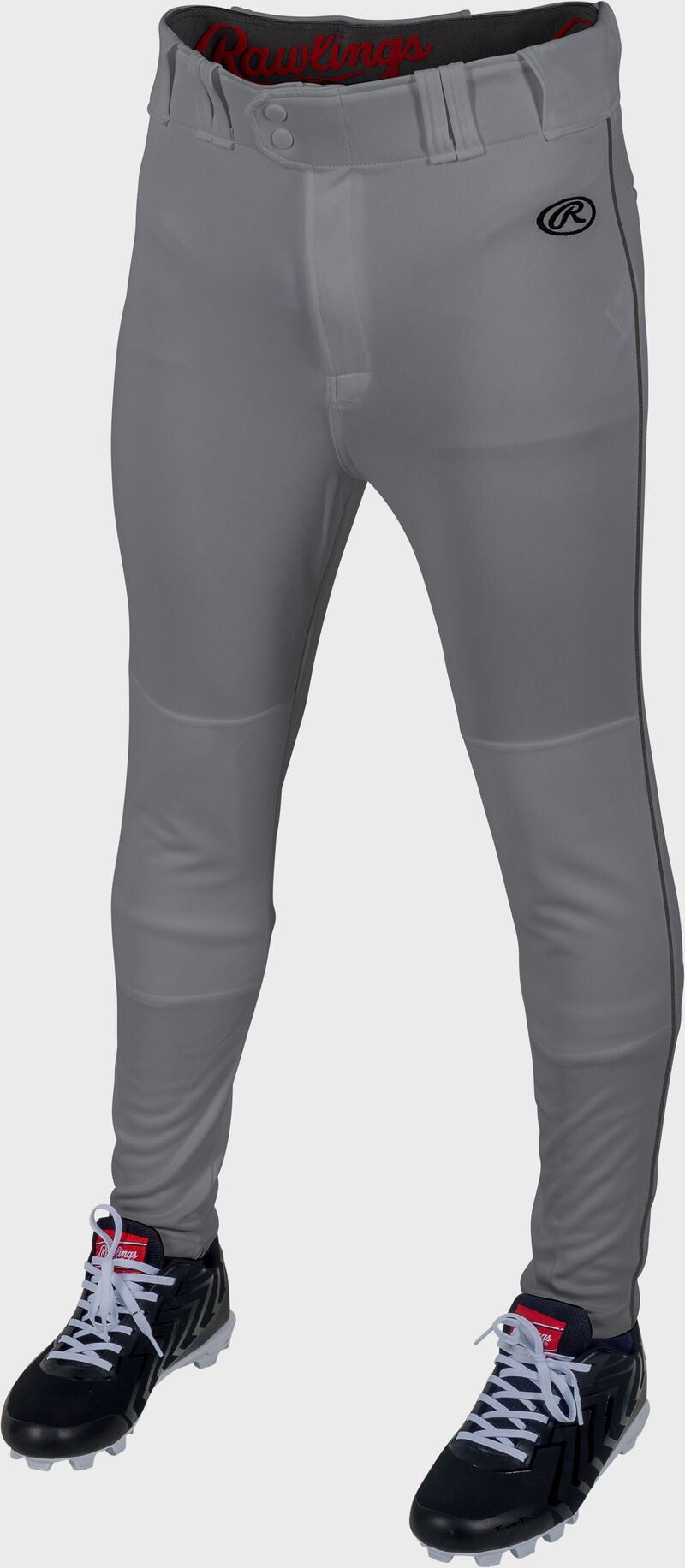 RAWLINGS LAUNCH ADULT GRAY/BLACK JOGGER FIT PIPED BASEBALL PANTS: LNCHJGP