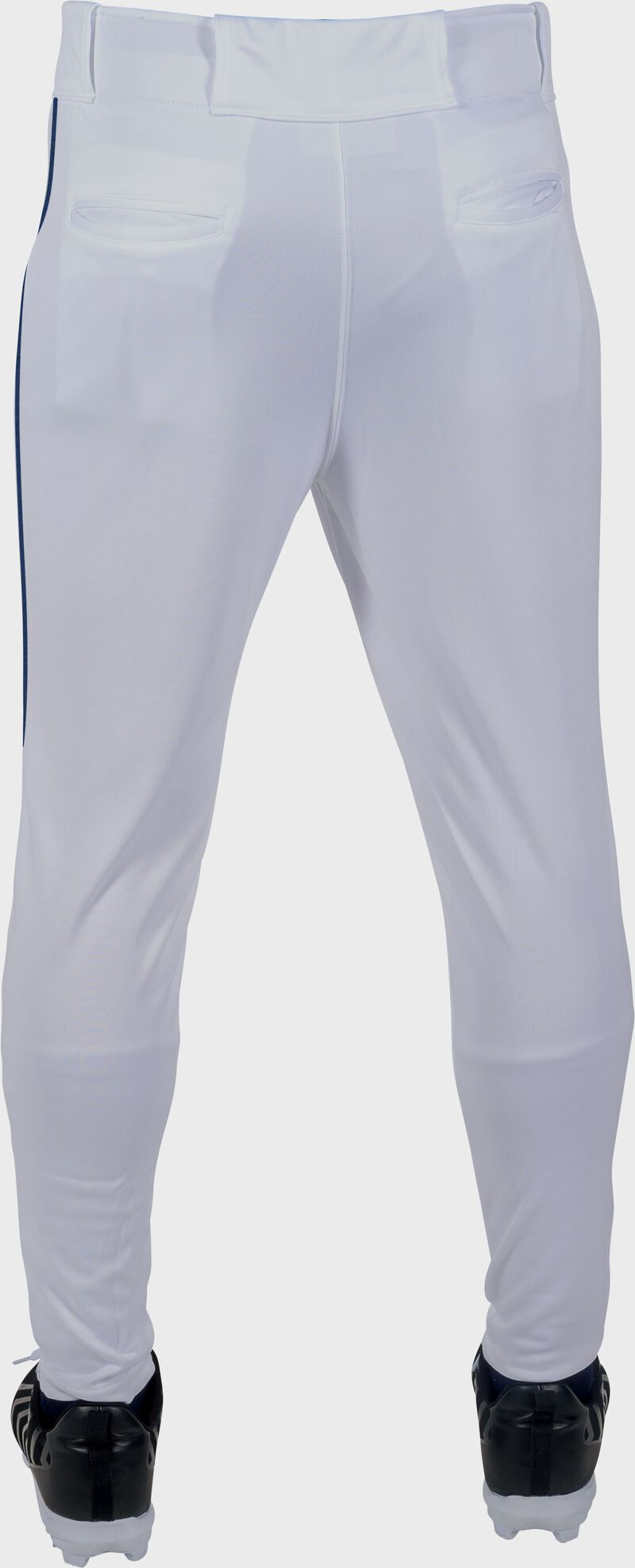 RAWLINGS LAUNCH ADULT WHITE/NAVY JOGGER FIT PIPED BASEBALL PANTS: LNCHJGP