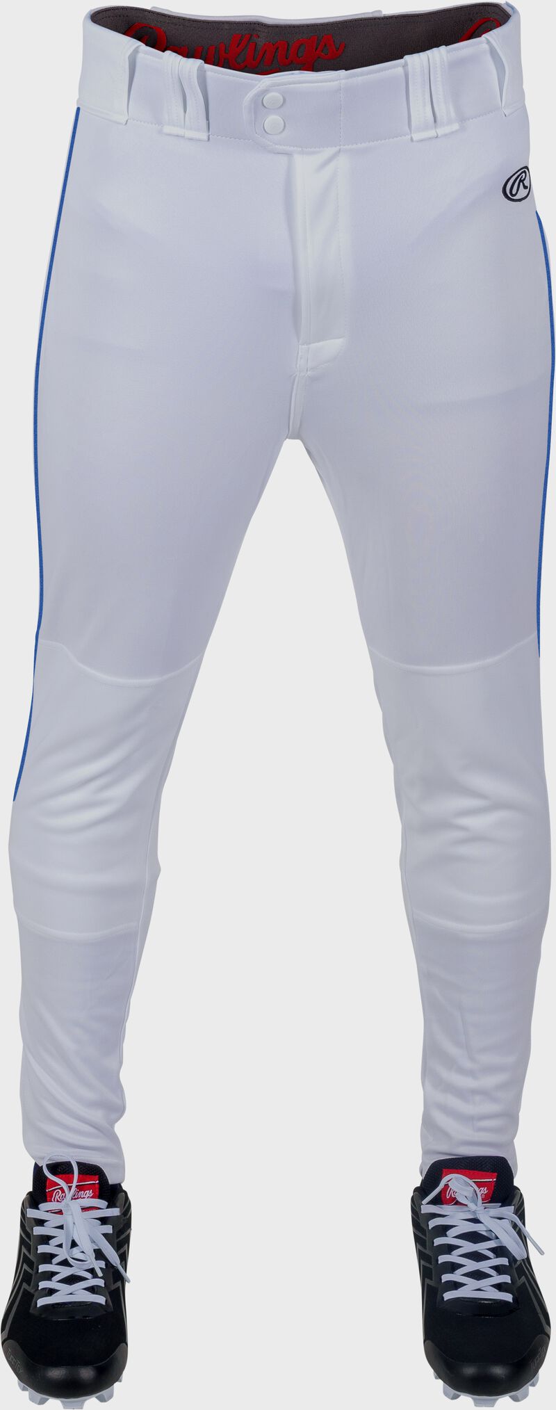 RAWLINGS LAUNCH ADULT WHITE/ROYAL JOGGER FIT PIPED BASEBALL PANTS: LNCHJGP