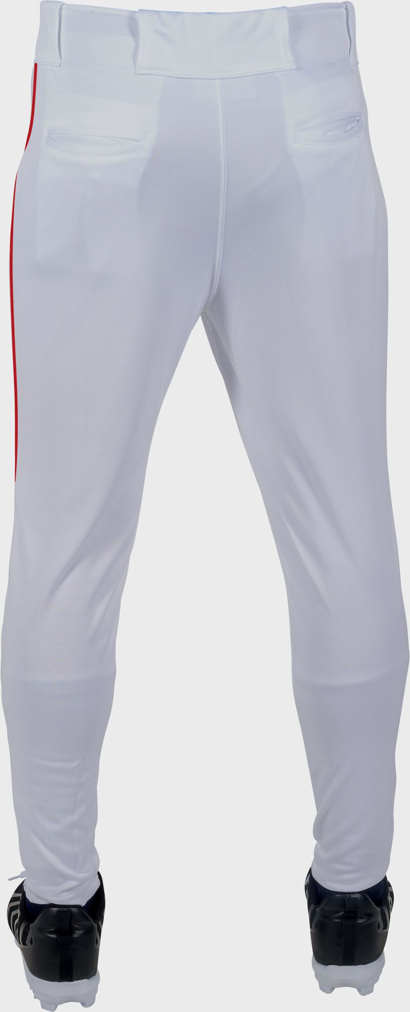 RAWLINGS LAUNCH ADULT WHITE/RED JOGGER FIT PIPED BASEBALL PANTS: LNCHJGP