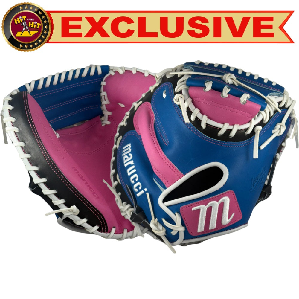 Marucci Custom Ascension 33" Baseball Catcher's Mitt: Electric Blue/Pink/Black