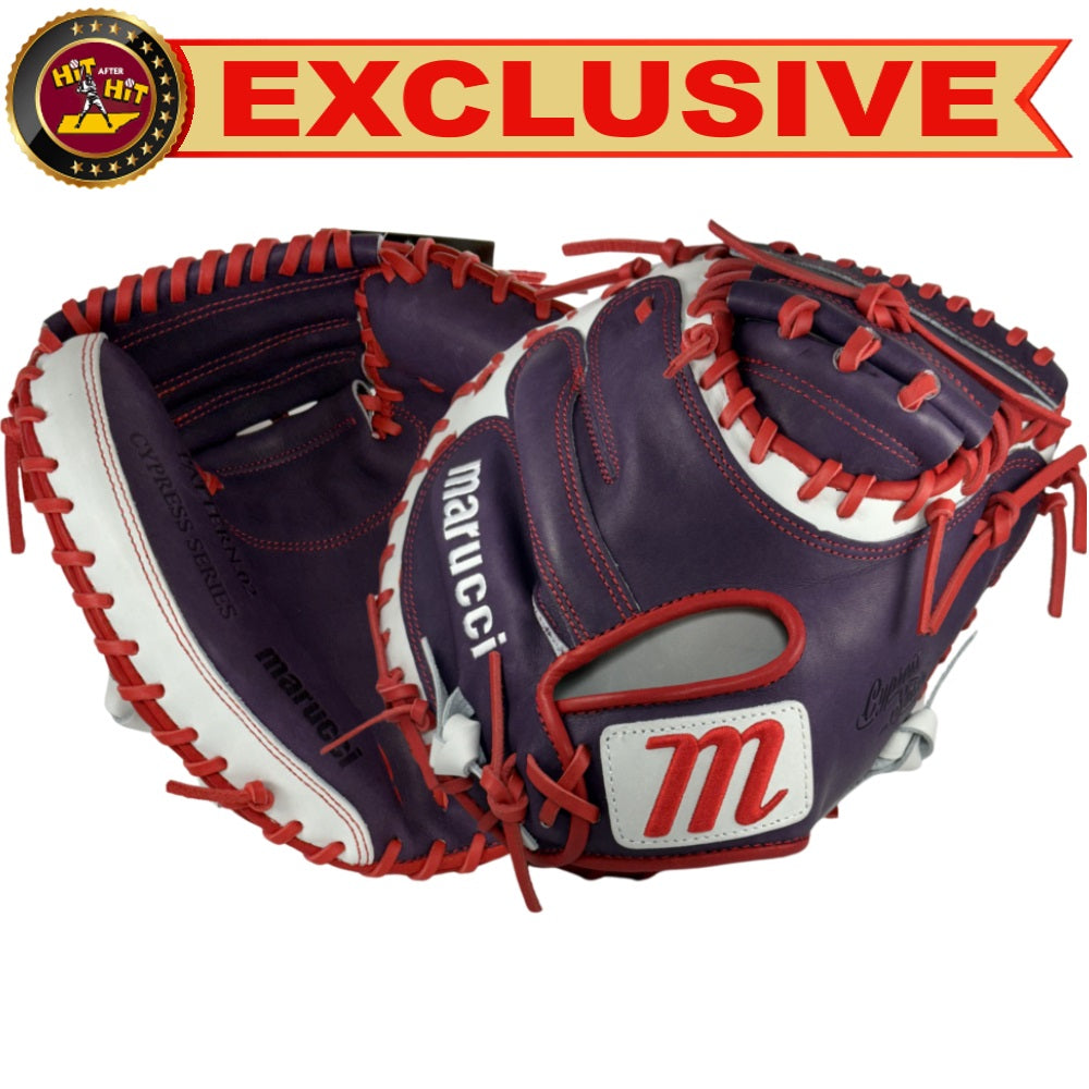 Marucci Custom Cyrpess 33" Baseball Catcher's Mitt: Purple/Red/White