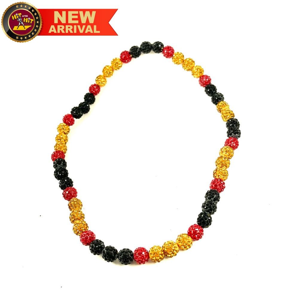 Rhinestone Beaded Necklace: Black/Gold/Red