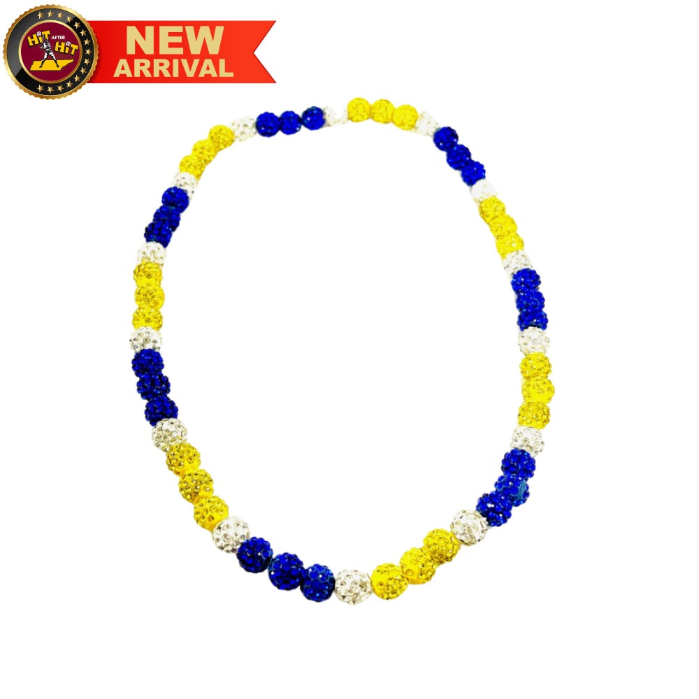 Rhinestone Beaded Necklace: Royal/Yellow/White