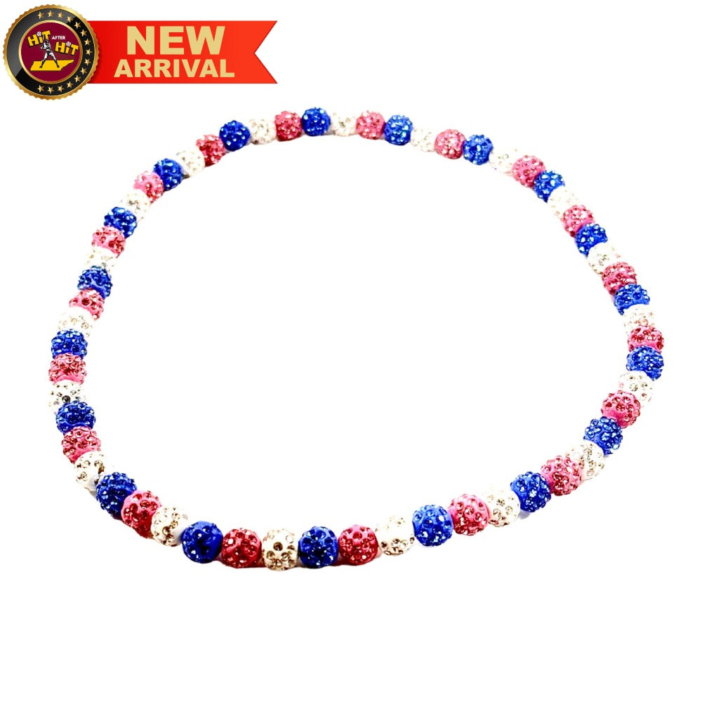 Rhinestone 20-inch Beaded Necklace: Columbia Blue/Pink/White