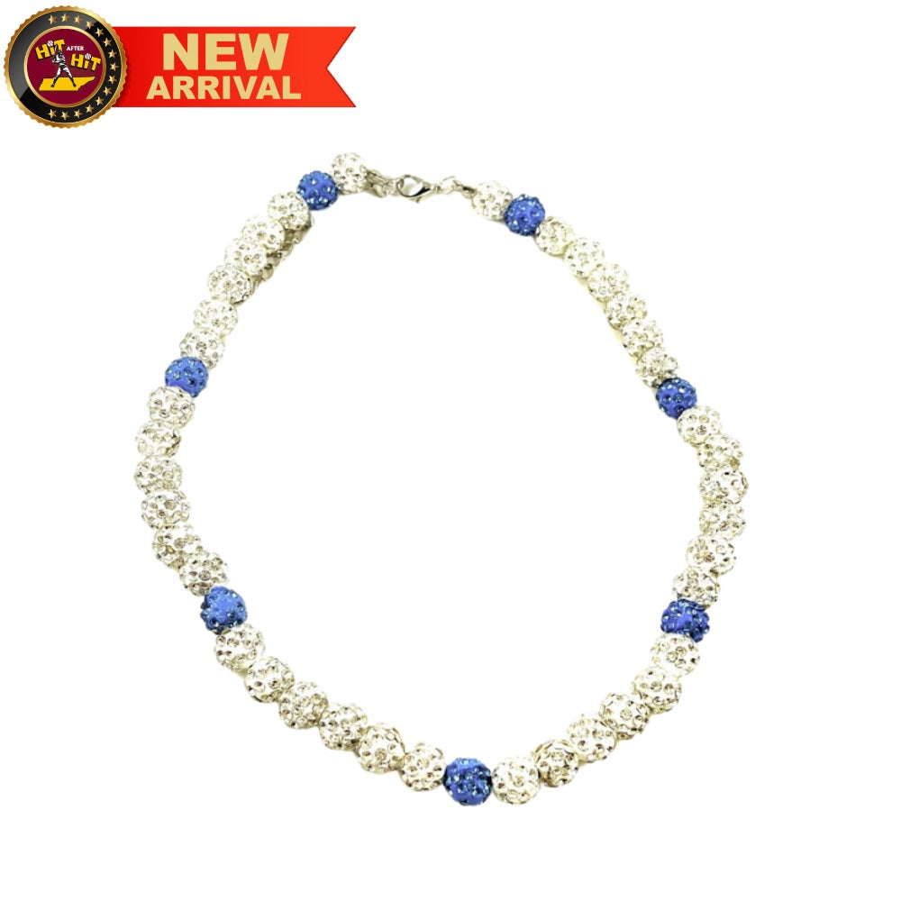 Rhinestone Beaded Necklace: White/Columbia Blue