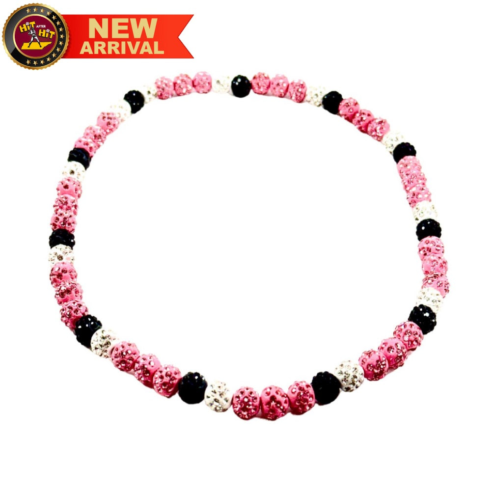 Rhinestone 20-inch Beaded Necklace: Pink/Black/White