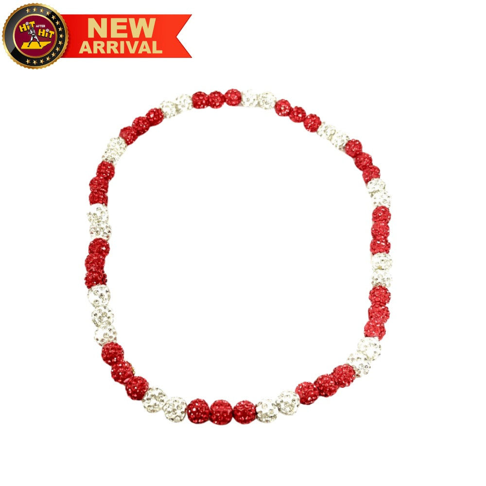 Rhinestone Beaded Necklace: Red/White