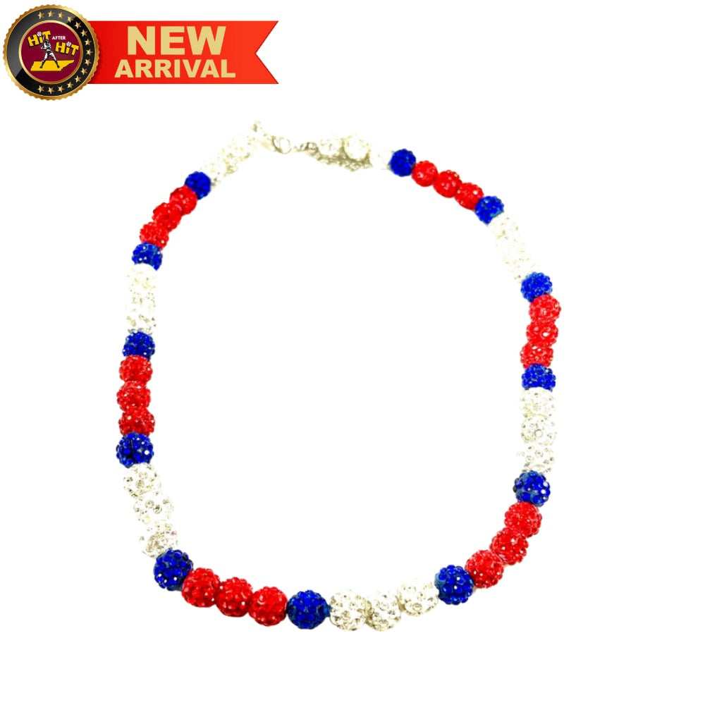 Rhinestone Beaded Necklace: Red/White/Blue