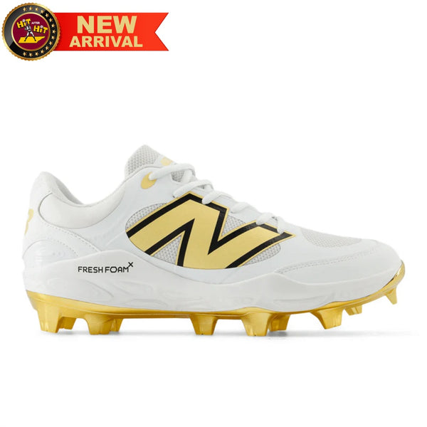 New Balance PL3000L7 Molded Cleats White and Metallic Gold