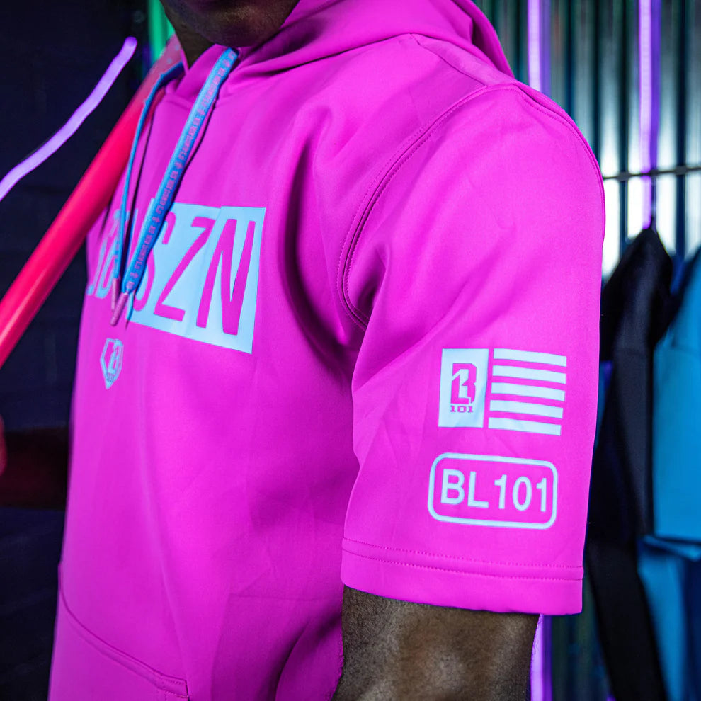 Baseball Lifestyle 101 ADULT BSBL-SZN Short Sleeve Hoodie V3 Cotton Candy Pink