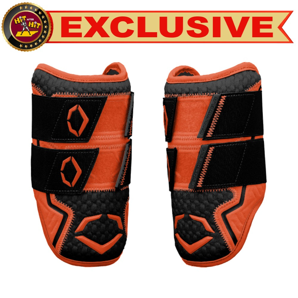 EVOSHIELD CUSTOM EXCLUSIVE PRO-SRZ™ 2.0 BATTER'S DOUBLE STRAP ELBOW GUARD: BLACK/ORANGE